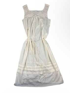 J. Crew Ivory Crochet Yoke Tie-Waist Midi Dress